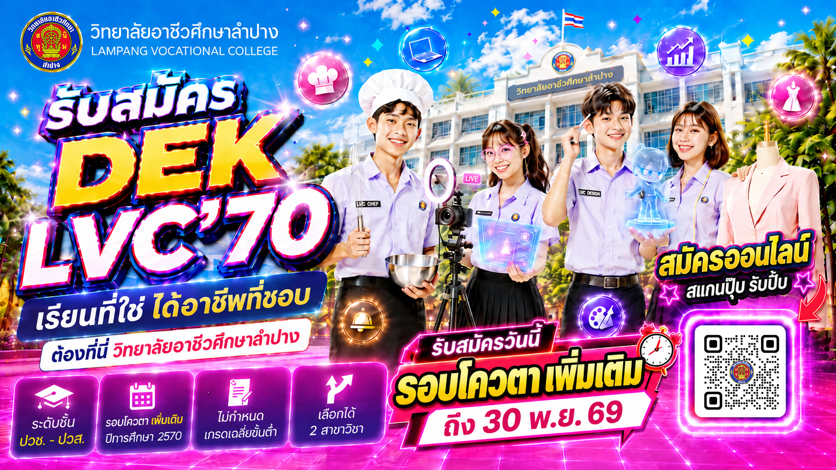 ประกาศการรับสมัครนักเรียน นักศึกษา รอบโควตาเพิ่มเติม ประจำปีการศึกษา 2570